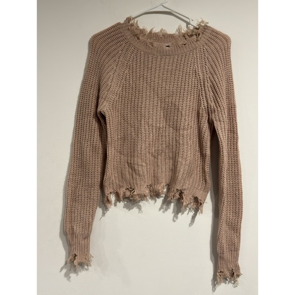 Full Circle Trends Pink Knit Frayed Hem Sweater Women's Size S - Picture 3 of 12